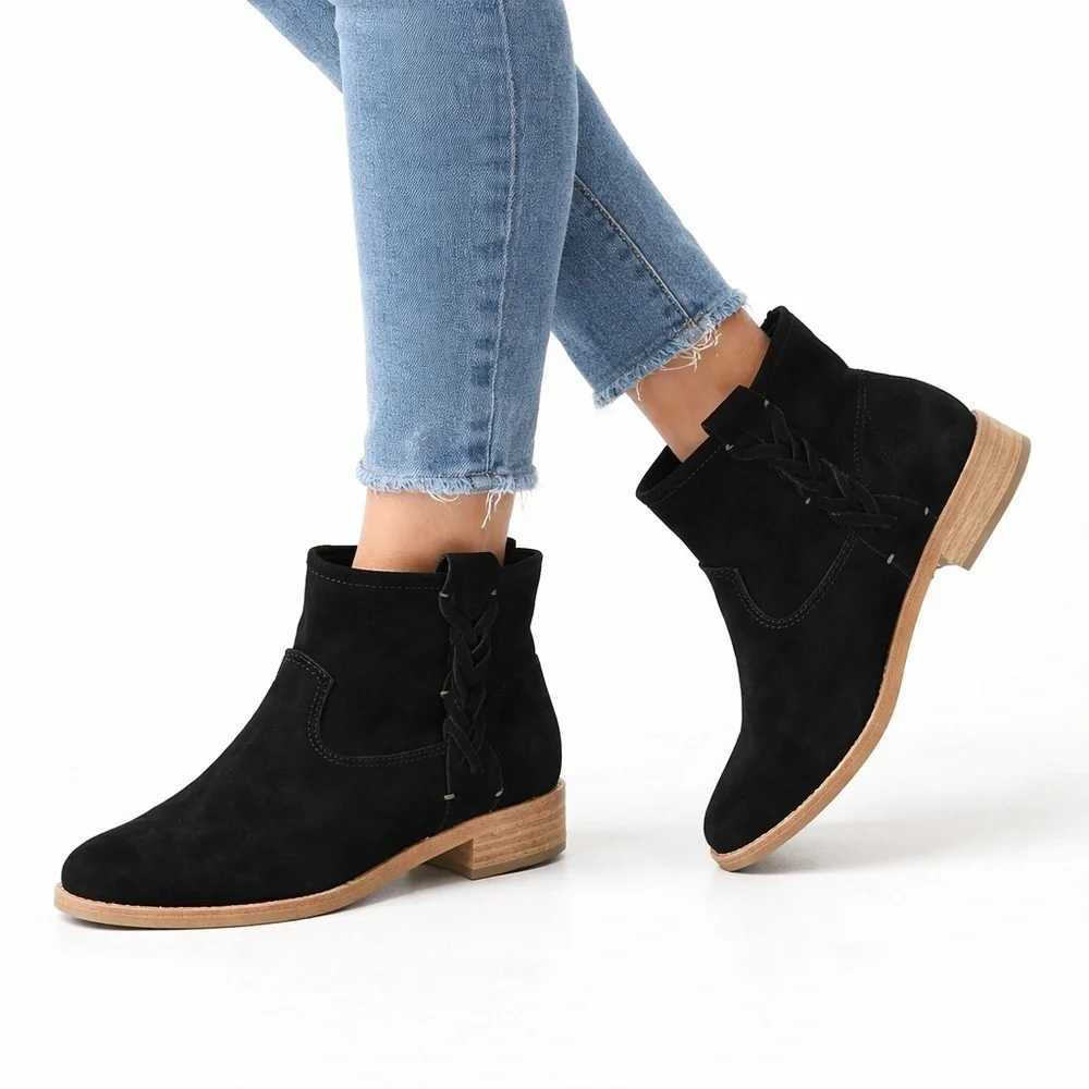 [Soludos] Braided Black Suede Ankle Boots